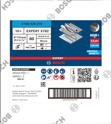 Lamelový kotouč Bosch EXPERT X782 115 mm G80 pro broušení kovů.